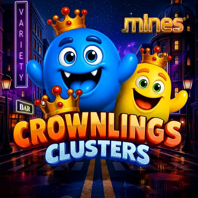 Makulay na grid ng Crownlings Clusters slot na may mga blob-like na karakter